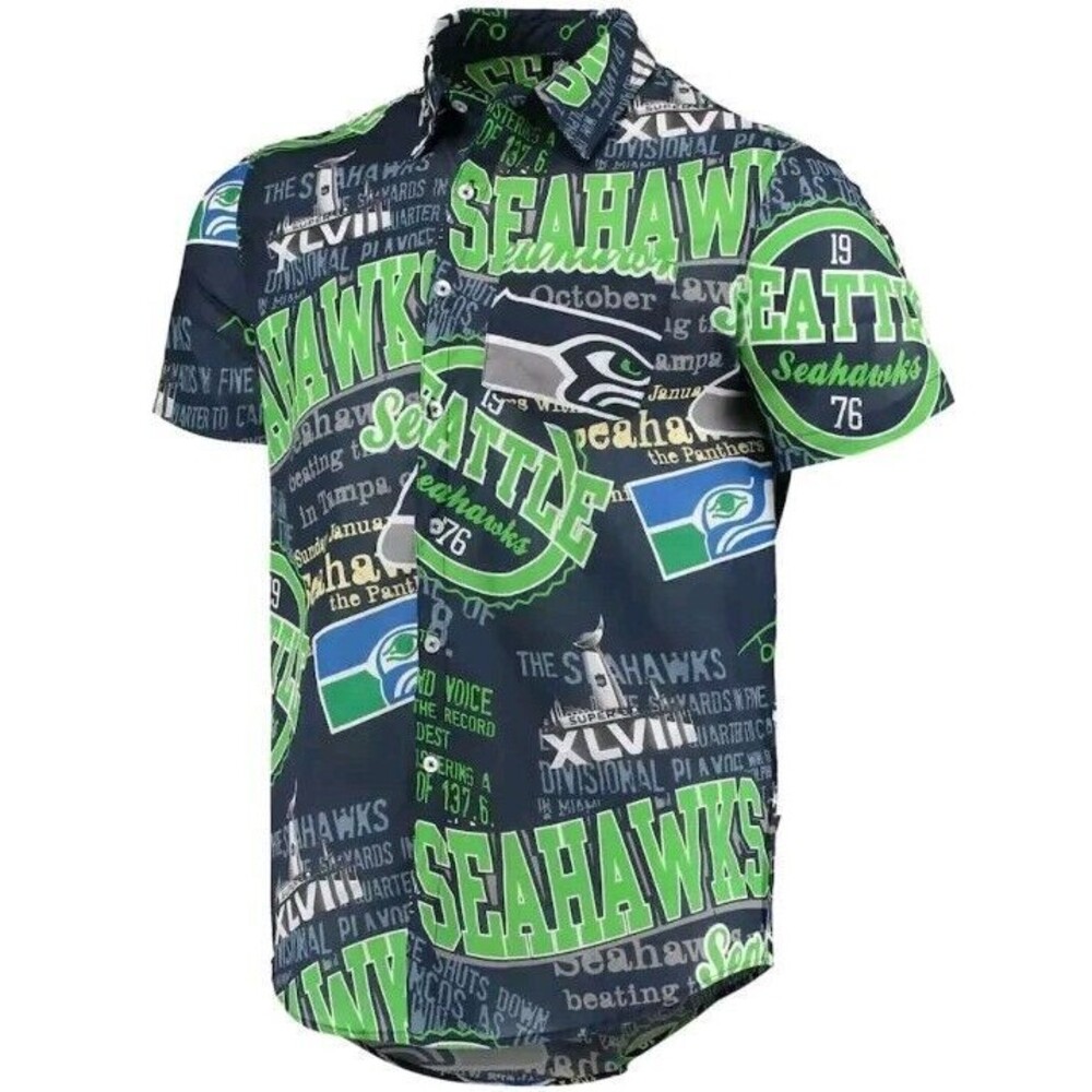Seattle Seahawks Mens XL Retro Superbowl Short Sleeve Button Up Camp Shirt NWOT
